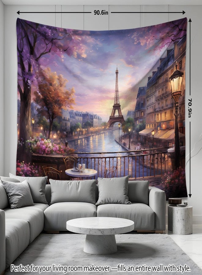 QGHOT Vintage Paris Tapestry Wall Hanging Eiffel Tower Backdrop French Themed Cityscape Tapestry Cafe Decor Romantic City Wall Art for Bedroom Paris Theme Party Decorations 90.6"x70.9" - Image 4
